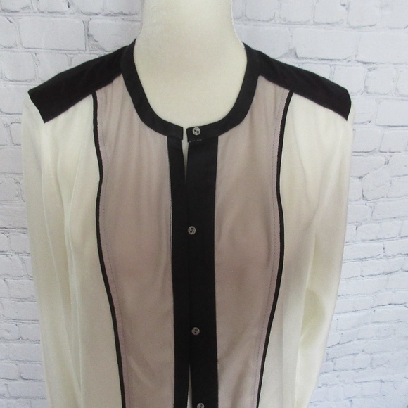Helmut Lang Blouse Color Block Taupe Cream Black - Picture 2 of 5